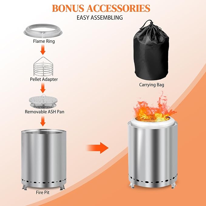 Tabletop Fire Pit 9.7 x 7.1 Inch with Removable Ash Pan, Smokeless Firepit Camping Stove with Bag for Outdoor Safe Burning Firepits, Stainless Steel Wood Burning Fire Pits for Heating, Bonfire