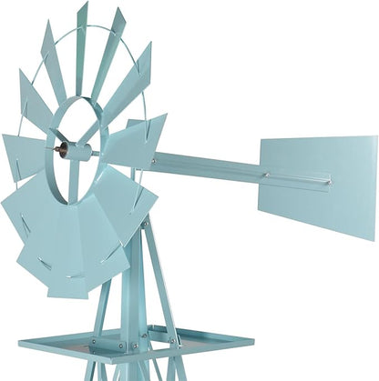 8FT Windmill for Yard Garden Decoration with Weather Vanes，Heavy Duty Outdoor Wind Mills, Large Metal Outdoor Windmill,Weather Resistant,Blue