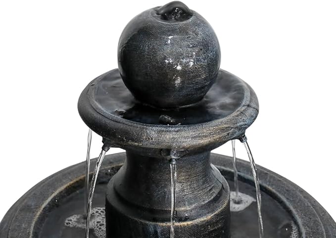 45.2inches High Outdoor Water Fountain, Concrete Outdoor Waterfall Fountain with Pump for Yard Garden Patio Backyard Deck Relaxation Decor - Black