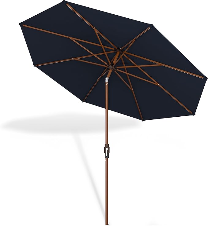 Midtown Umbrellas Sunbrella Umbrella Outdoor Patio Umbrella 2-8 Feet in Canvas Navy Acrylic Fabric - Auto-Tilt Aluminum Frame For Backyard Umbrella, Deck Umbrella & Porch Umbrella - Wooden Pole