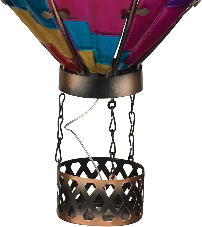 Regal Art & Gift Hot Air Balloon Solar Lantern – Hanging Solar-Powered LED Lights, Waterproof Portable Decorative Outdoor Lamp Made of Metal & Glass for Garden, Patios & Pathway – Stripe(X-Large)