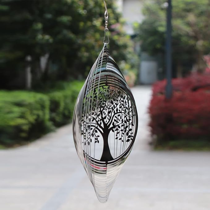 SPRING SONG Tree of Life 3D Wind Spinner for Yard and Garden Mirrored Stainless Steel Spinner Indoor and Outdoor Hanging Decor Crafts Ornament Gifts Kinetic Art Yard Garden Spinner