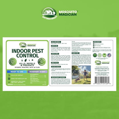 Mosquito Magician Indoor Pest Spray – Design for Indoor Use to Neutralize Spiders, Roaches, Ants & Flies with Plant-Sourced Essential Oils, Efficient Ready to Use Home Pest Spray – Rosemary, 32 OZ