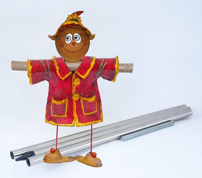 Ceramic Garden Decor - Scarecrow Lawn stake, red - Outdoor statue - Perfect, unique gifts for gardeners woman, men, yard gifts - Handmade, Frostproof