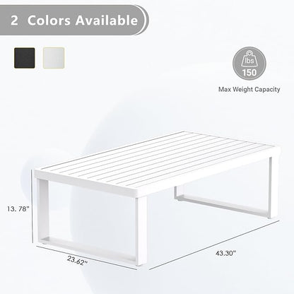 Aluminum Outdoor Coffee Table - White Rectangle Patio Tables for Deck, and Poolside