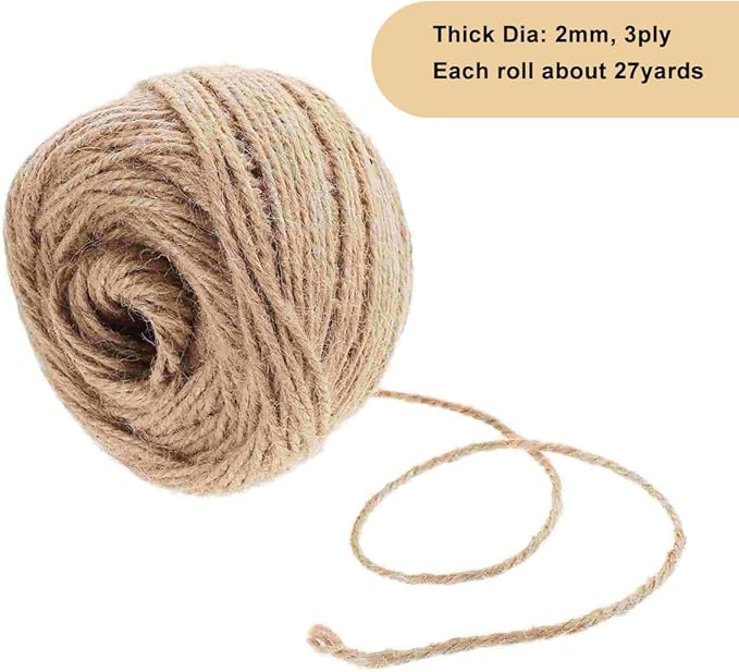 8 Color Jute Twine Natural Jute String 2mm 3 Ply Twine String, for DIY Artworks and Embellishments Crafts, Gift Wrapping, Picture Display and Gardening (656 Feet)