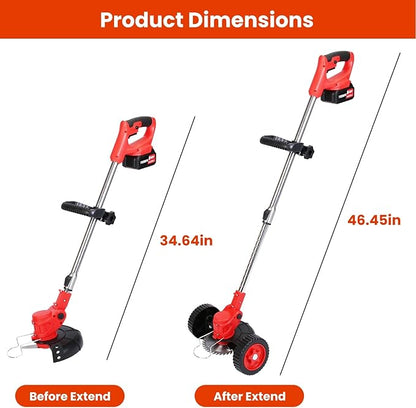 Cordless Weed Wacker, Battery Powered Weed Eater 3 in 1 Stringless Grass Trimmer with 3 Types Blades and 2Pcs 2.5 Ah Battery, Adjustable Length for Yard Lawns Garden (25 Blades, Wheels)