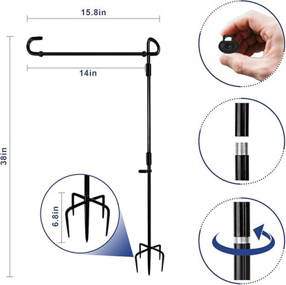 TOPFLAGS 2 Pack Garden Flag Stand with American Flag Garden Flag Heavy Duty Metal Yard Flag Holder Pole Stake Small Flag Stands for Garden Flags 12 x 18 with Clips and Stopper
