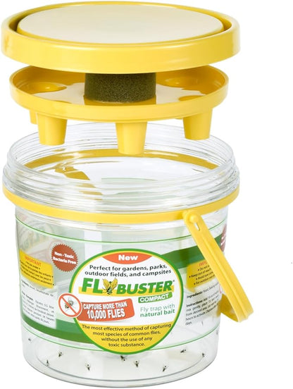 Flybuster Fly Trap | Outdoor Device for Catching Flies | 1-Liter Compact Size | Comes with One Flytrap and 1 Bait Packet | 10,000 Fly Capacity | Non-Toxic | Child & Pet Safe