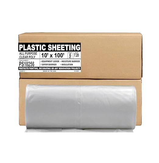 Aluf Plastics 6 MIL Thick Extra Strong Heavy Duty Clear All Purpose Vapor and Moisture Barrier Sheet Tarp/Drop Cloth - 10' x 25' - for Painting, Furniture, Carpet, Contractor, & Construction