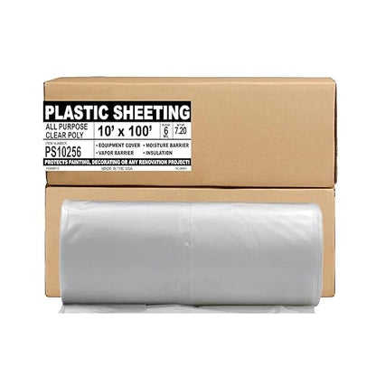 Aluf Plastics 6 MIL Thick Extra Strong Heavy Duty Clear All Purpose Vapor and Moisture Barrier Sheet Tarp/Drop Cloth - 10' x 25' - for Painting, Furniture, Carpet, Contractor, & Construction
