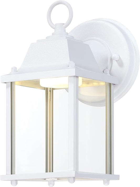 LIT-PaTH Outdoor LED Wall Lantern, Exterior Wall Sconce Porch Light Fixtures, 3000K 9.5W 800 Lumen, Aluminum Housing Plus Glass, Matte White Finish, 1-Pack
