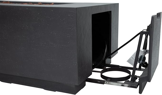 Elementi Andes Propane Gas Fire Pit Table Bundle - Cast Concrete with Concealed Pullout Tank Storage Drawer | Electronic Ignition | Canvas Cover, Lava Rock Included | Dark Gray