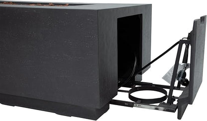 Elementi Andes Propane Gas Fire Pit Table Bundle - Cast Concrete with Concealed Pullout Tank Storage Drawer | Electronic Ignition | Canvas Cover, Lava Rock Included | Dark Gray