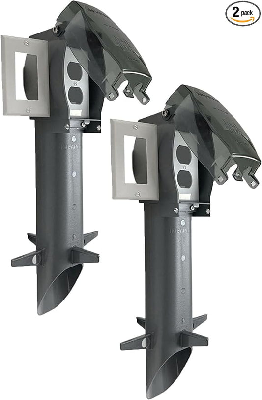 iMBAPrice 19.5" Silver Grey Outdoor Power Post Enclosure 2-Pack, Weatherproof Outlet Stake with Cover, Built-in Stabilizers, Easy Underground Wiring for Garden & Landscape Lighting
