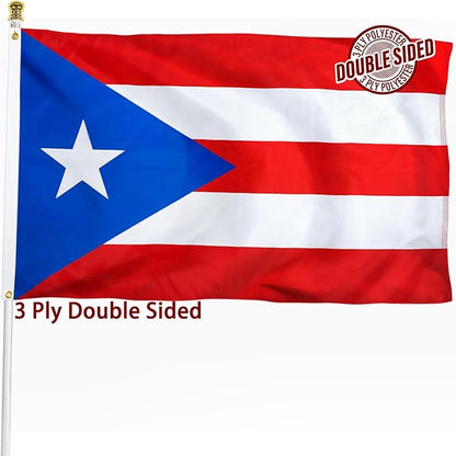 Puerto Rico Flag 3x5 ft Outdoor, Double Sided 3 Ply Heavy Duty Puerto Rico National Country Flag, 100% Quality Polyester Puerto Rican Banner with Brass Grommets 4 Rows Stitches