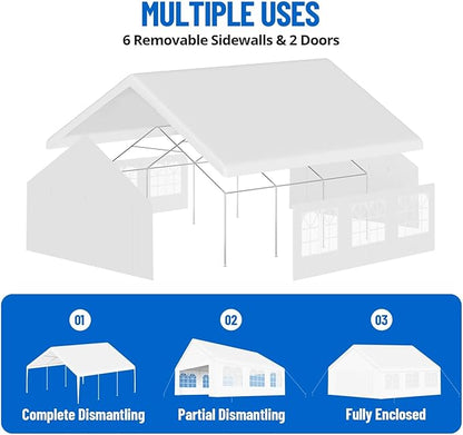 20'X20' Party Tent with Removable Sidewall Windows, Outdoor Heavy Duty Wedding Gazebo, Event Shelter Wedding Canopy Tent for Parties Carport BBQ, White & Straight Edge