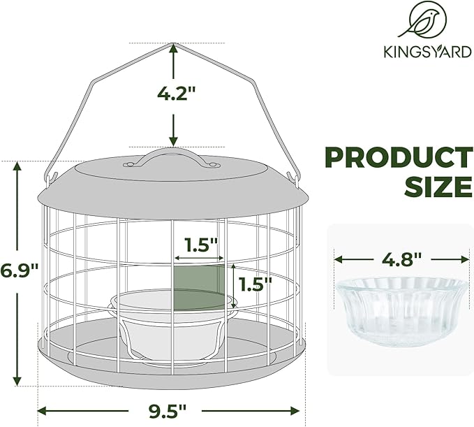 Kingsyard Bluebird Feeders for Outdoors Hanging, All Metal, Cage Bird Feeder with Tray, Squirrel Proof & Weatherproof, Easy to Refill & Clean (Green)