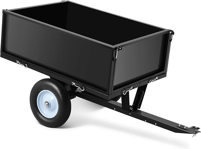 Heavy Duty Steel Dump Trailer, 500 LBS/11.4 Cu.Ft Capacity Garden Dump Cart for Lawn Mower, Utility Trailer with Removeable Rear Panel, Designed for Tractor, ATV, UTV, Black