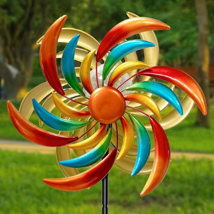 Solar Wind Spinners Outdoor, 60.6 Inch Metal Stake Garden Spinners Decor, Wind Spinner for Yard and Garden with Solar Powered Multi-Color Glass Ball Light (Strip)