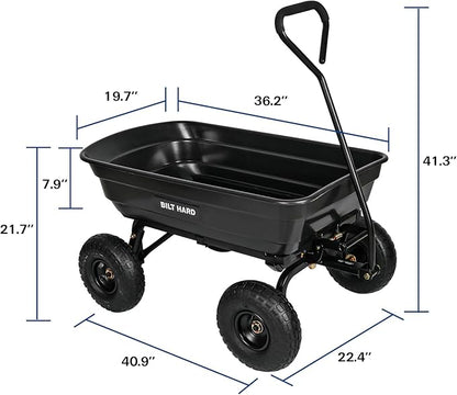 BILT HARD 600 lbs Poly Garden Dump Cart with 180° Rotating Handle, 4 Cu.Ft. Capacity Heavy Duty Wheelbarrow Garden Carts for Yard, Outdoor