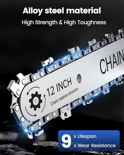 Chainsaw Cordless 12 Inch,Electric Chain Saw with 2pcs 4000mAh Rechargeable Batteries,Battery Powered Handheld Saw for Trees Trimming Wood Cutting,Perfect Gardening Tools for Thick Branches and Logs