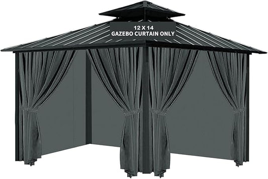 Gazebo Universal Replacement Privacy Curtain, 12'X14' Gazebo Curtains Outdoor Waterproof, 4-Panels Sidewall with Zipper for Patio, Garden and Backyard (Only Curtains, 12'X14', Gray)