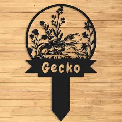 Custom Gecko Metal Memorial Plque,Personalized Gecko Remembrance Stake,Gecko Loss,Grave Markers,Outdoor Garden Decor,Yard Sign gecko 10inch