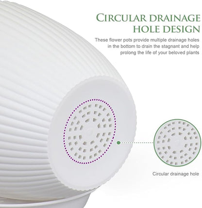7/6.2/5.5/5/4.5/4 inch Plant Pots, 6 Pack Flower Pots for Small Indoor Outdoor Plants, Plastic Planters with Drainage Holes and Saucers for Garden Succulent House Plants, White