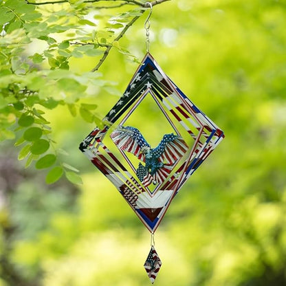 Wind Spinner for Outdoor,12 inch Hanging Wind Sculpture,3D Stainless Steel Flag Eagle Design Wind Spinners Art Ornaments for Garden Yard Balcony Decor (Flag Eagle Wind Spinner)