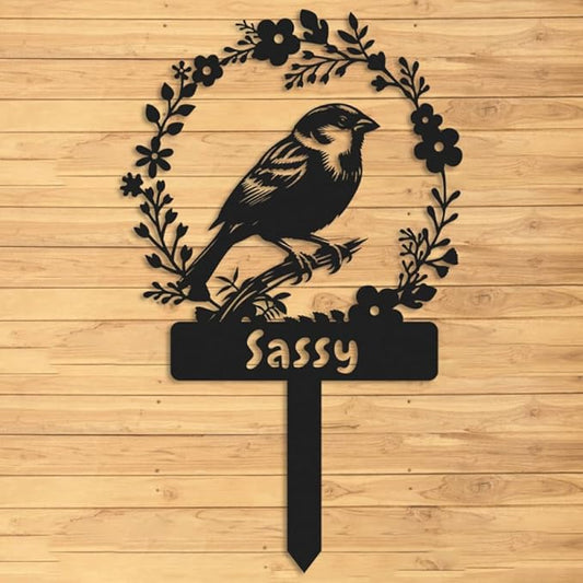 Custom Bird Memorial Stake,Metal Canary Grave Marker,Bird Garden Sign,Remembrance Stake,Bird Loss,Outdoor Garden Yard Sign Bird