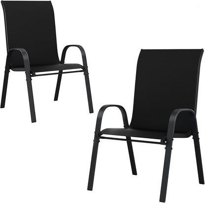 UDPATIO Patio Chairs Set of 2, Stackable Outdoor Dining Chairs with High Back, Breathable Textilene Outdoor Chair All Weather, 350LBS Capacity for Garden, Backyard (Black)