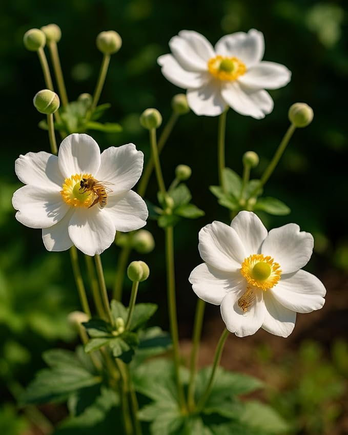Perennial Farm Anemone x Hybrida 'Honorine Jobert' – Live Windflower in #1 Container, Elegant White Blooms with Yellow Centers, Long Blooming, Deer Resistant, Great for Shade & Pollinator Gardens