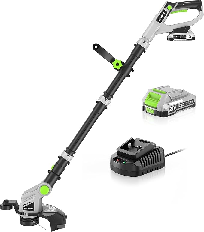 Weed Wacker Cordless 21V 12'' Electric Weed Eater with Auto Line Feed, 2.0Ah Battery and Fast Charger, Battery Powered String Trimmer for Lawn Care, GrassTrimmer, Yard, Garden (AD-ST-001)