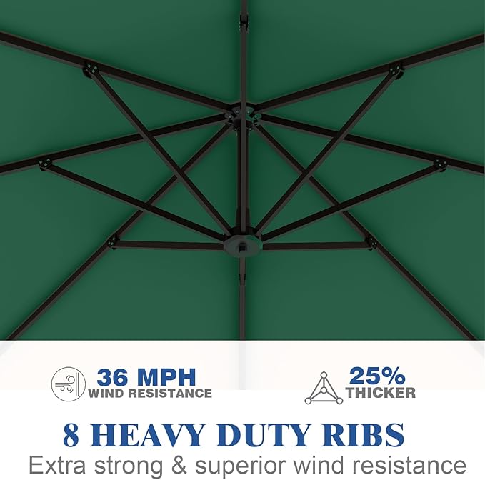 7 Piece Patio Dining Set with 11ft Patio Umbrella (Dark Green), 7 Navy Outdoor HDPE Dining Set with 6 Chairs + 1 Large Table, for Market, Pool, Garden, Backyard, Deck