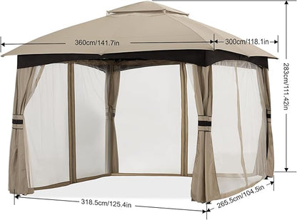 MASTERCANOPY Outdoor Patio Gazebo for Garden with Upgrade Steel Frame and Netting Walls (10x12,Khaki)