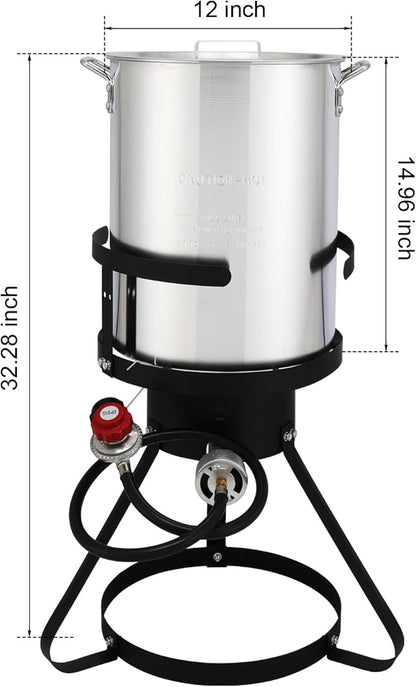 Turkey Fryer Pot with Basket and Burner, 54000-Btu Propane Fryers, include 30qt Deep Pot & 10qt Fish Fryer, Aluminum & Iron, Rapid Heating, Complete Outdoor Cooking Kit for Boiling and Frying, Silver