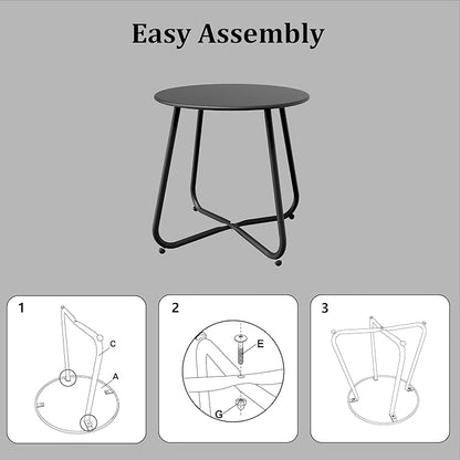 Patio Side Table Waterproof Round Metal Steel Weather Resistant Portable Outdoor and Indoor End Table for Garden Balcony Yard, Black