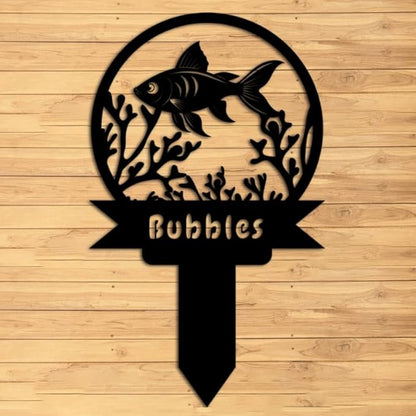Custom Fish Metal Memorial Plque,Personalized Fish Remembrance Stake,Fish Loss,Grave Markers,Outdoor Garden Yard Sign 16inch