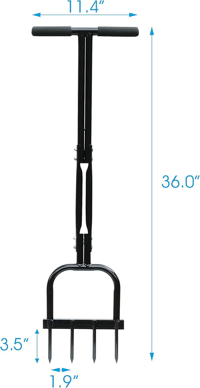 Gardzen Spike Aeration, Heavy Duty Aerator for Compacted Soils and Lawns, 35" x 11", Black