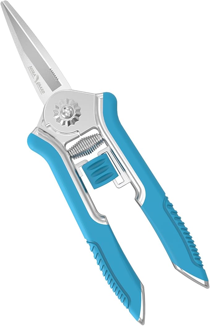 FLORA GUARD 6.5-Inch Floral Scissors, Zinc Alloy with Rubber Handle, Toothed Blade for Quick Cutting, Suitable for Flower Placement, Plant Pruning, Rose or Fruit Picking (Blue)
