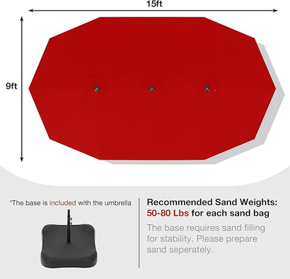 Joyside 15FT Large Patio Umbrella with Base Included, Outdoor Double Sided Umbrella, Rectangle Umbrella with Crank Handle, 12 Sturdy Ribs for Deck, Porch and Pool