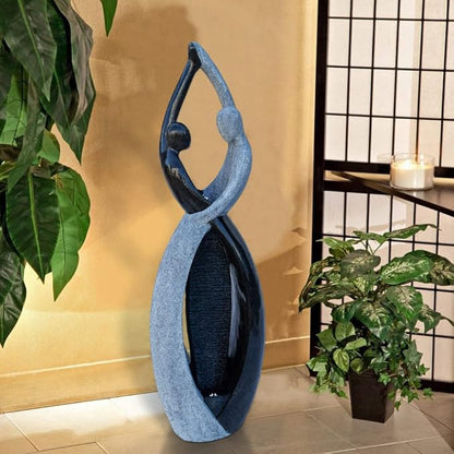 Graceful Dancing Couple Outdoor Water Fountain 57" Cast Stone Garden Statue Waterfalls Feature in Marble Color for Garden, Lobby, Bar, Lawn, Courtyard, Patio, Office,Backyard