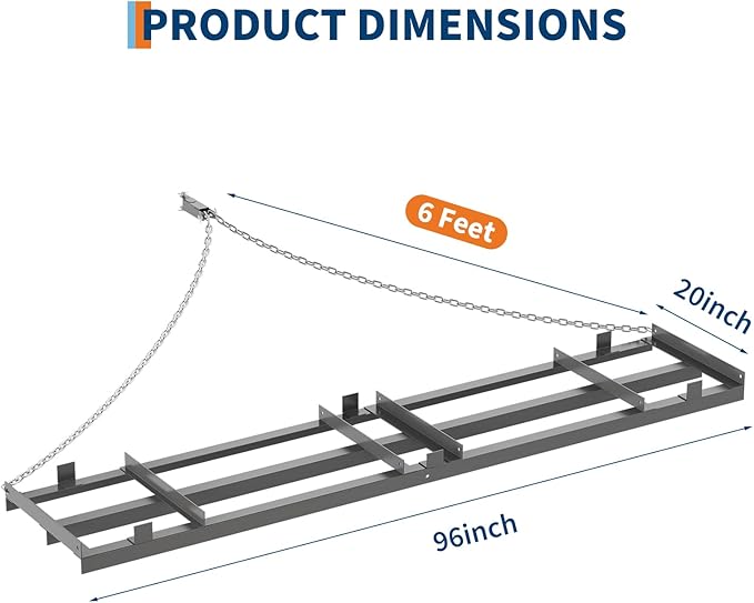 8FT Drag Harrow for ATV, Tractor & UTV, Heavy Duty Tow Behind Driveway Grader with 6FT Chain Link - Landscape Rake for Gravel, Sand, Soil & Hay - Lawn Leveling Tool for Field Yard & Pasture