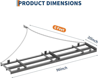 8FT Drag Harrow for ATV, Tractor & UTV, Heavy Duty Tow Behind Driveway Grader with 6FT Chain Link - Landscape Rake for Gravel, Sand, Soil & Hay - Lawn Leveling Tool for Field Yard & Pasture