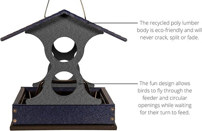 JCS Wildlife Medium Poly Fly-Thru Bird Feeder w/Removable Seed Tray - Holds 4 Cups of Bird Seed to Attract Cardinals, Chickadees, and More Backyard Birds (Blue)
