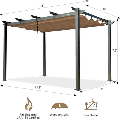 Domi Outdoor Living 10’ X 13’ Outdoor Retractable Pergola with Weather-Resistant Canopy Aluminum Garden Pergola Patio Grill Gazebo for Courtyard