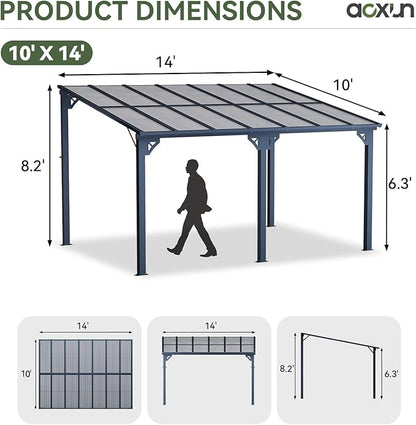 Aoxun Gazebo for Patio 10' x 14', Premium Gazebo Pergola with Sloped Roof, Large Wall-Mounted Heavy Duty Awnings, for Backyard, Patio, Deck and More