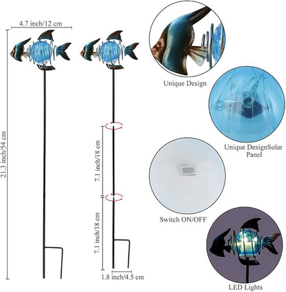 Outdoor Garden Solar Lights,Fish Outdoor Figurine Lights with Stakes,Waterproof Decorative Solar Decor for Patio,Yard,Lawn,Garden Stakes Decorative Present for Mom
