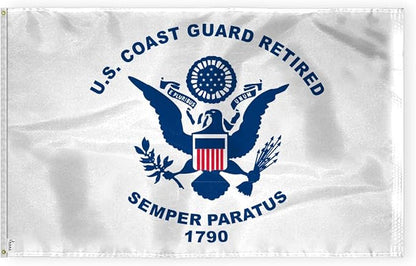 AGAS Coast Guard USCG Retired Flag 5x8 Ft - Printed 200 Denier Nylon - Double Stitched Edges Canvas Header Brass Grommets - Outdoor Large USA Coast Guard Retired Flag